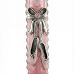 Delicate pewter Mezuzah featuring ballet slipper design, hand-painted with enamel, 4-inch tall, with a scroll option, suitable for Jewish doorways.