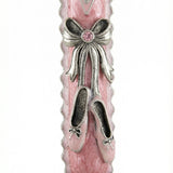 Delicate pewter Mezuzah featuring ballet slipper design, hand-painted with enamel, 4-inch tall, with a scroll option, suitable for Jewish doorways.