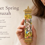 Premium Ballet Spring mezuzah case held by hand showing its exact shape, color, and details
