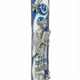 Elegant Bar Mitzvah Mezuzah featuring open Torah scroll, Jewish symbols like Hamsa, Star of David, and Hebrew 'Chai' with detailed craftsmanship.