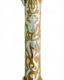 Large Baroque pewter Mezuzah with enamel accents, decorative sequins on top, designed for doorways, measures 6 inches tall.