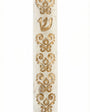 Elegant gold-edged Jerusalem stone mezuzah with detailed embellishments, handcrafted in Israel, showcasing intricate design and texture.