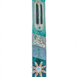 Upscale, detailed Ocean Mezuzah made of pewter with enamel finish, designed for home doorways, showcasing engraved Hebrew letters and decorative motifs.