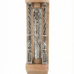 Large Bezalel Mezuzah crafted from Jerusalem stone with Sterling Silver accents, designed for prominent display on home or synagogue doorways.