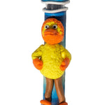 Colorful and cheerful handmade Bigbird Mezuzah from Israel, designed for doorways, with precise engraved Hebrew letters and detailed decorative motifs.