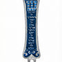 Blue Birchat Cohanim Mezuzah with Hebrew inscription and traditional blessing, displayed on a white studio surface with soft reflection.