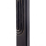 Black and gold polymer mezuzah case for a five inch kosher scroll with bottom opening.