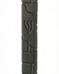 Black cement mezuzah, 6 inches tall, with Hebrew engravings, mounted with strong tape on a white background, detailed craftsmanship.