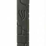 Black cement mezuzah, 6 inches tall, with Hebrew engravings, mounted with strong tape on a white background, detailed craftsmanship.