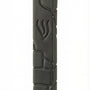 Black cement mezuzah, 6 inches tall, with Hebrew engravings, mounted with strong tape on a white background, detailed craftsmanship.