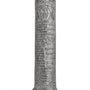 Large pewter mezuzah with traditional blessing inscription, 7 inches tall, designed for Jewish home doors, with clear engraved Hebrew text and decorative motifs.