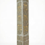 Large handmade Jerusalem stone Mezuzah with engraved Hebrew blessing for home, on a white studio background with soft reflection.