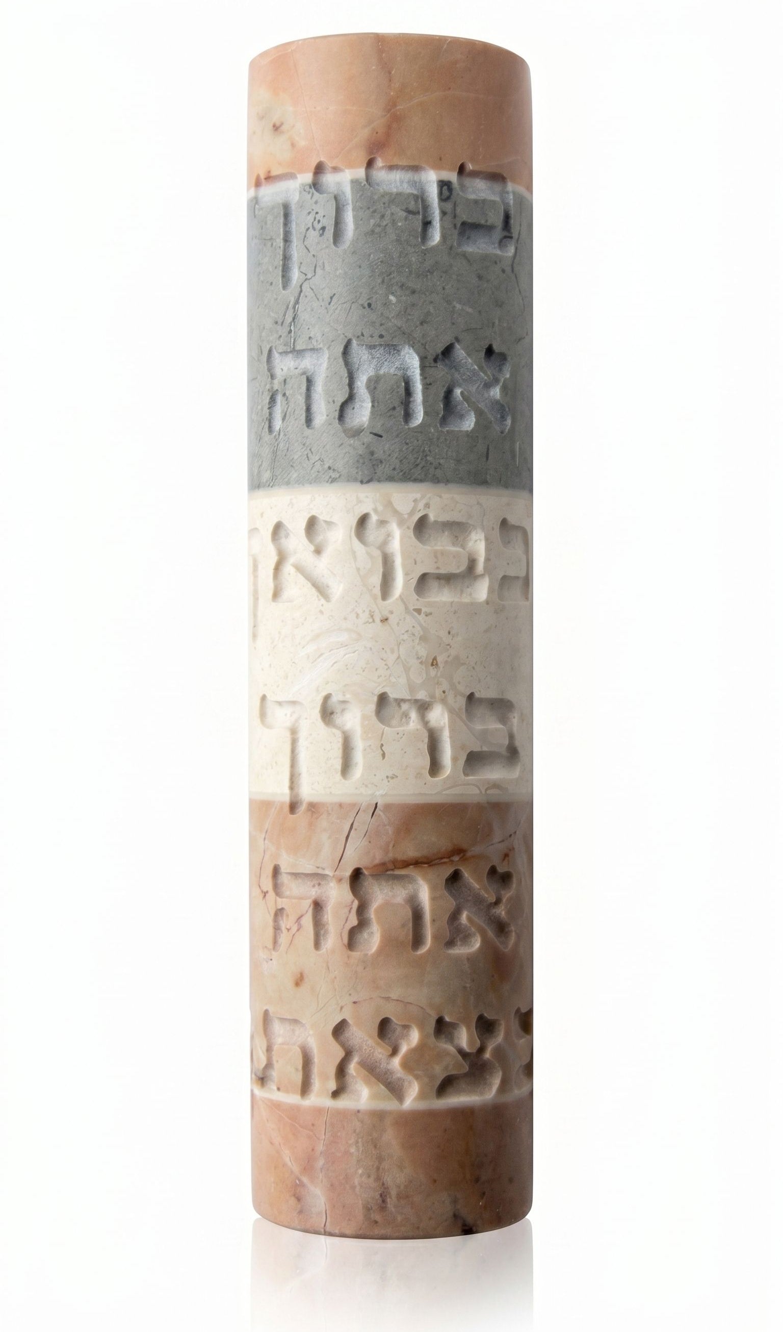 Handmade Israeli mezuzah from Jerusalem and Hebron stone with Hebrew blessing for the home, suitable for indoor and outdoor doorways.