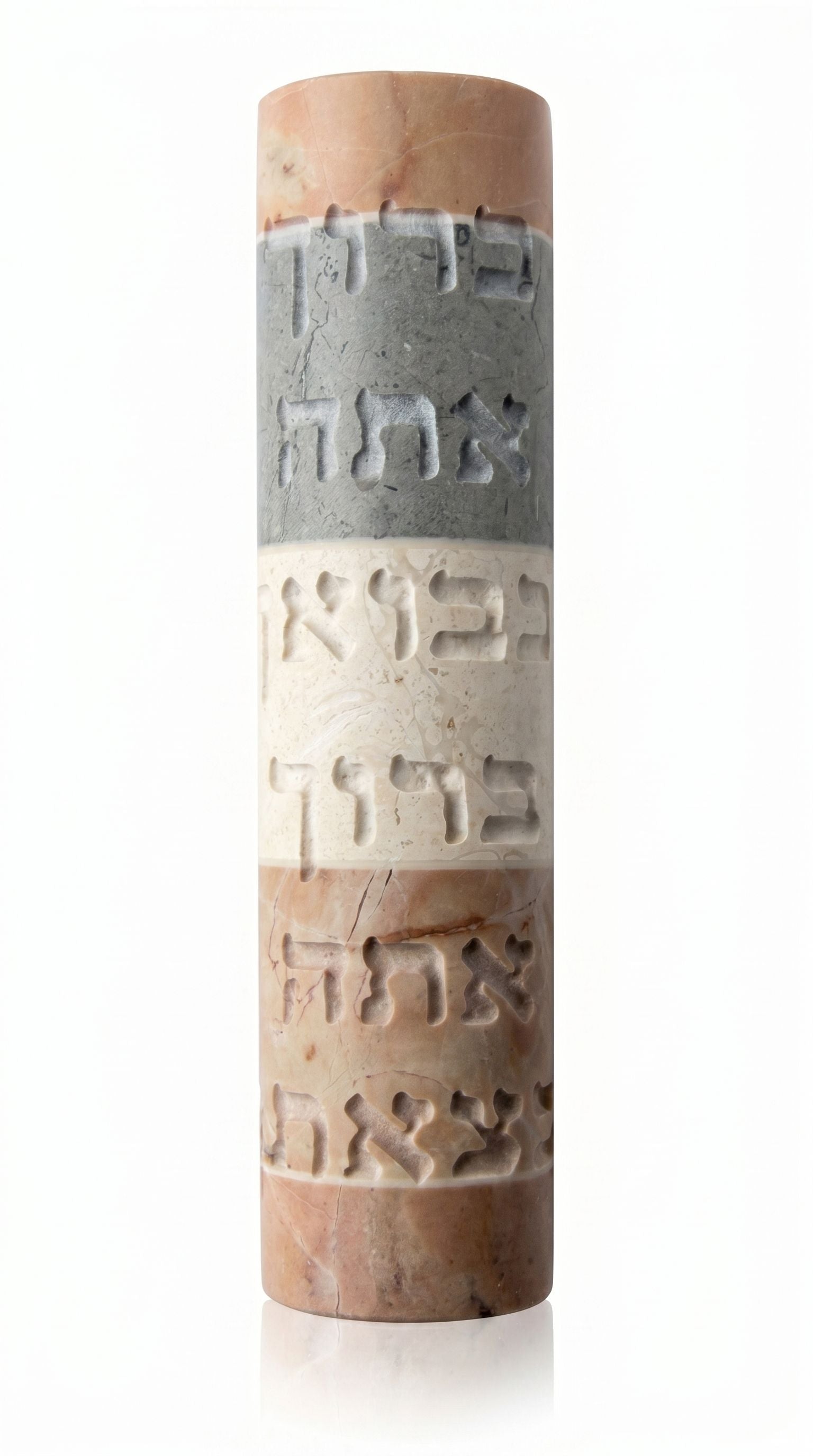 Handmade Israeli mezuzah from Jerusalem and Hebron stone with Hebrew blessing for the home, suitable for indoor and outdoor doorways.