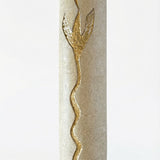 Handcrafted Jerusalem Stone mezuzah with Hebrew inscriptions, detailed carvings, and natural stone variations, displayed on a white studio background with soft reflection.