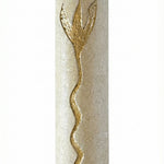 Handcrafted Jerusalem Stone mezuzah with Hebrew inscriptions and decorative motifs, displayed against a bright white background with subtle reflection.