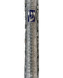Ornate blue mezuzah for home with Hebrew engravings and decorative motifs, made of pewter, with a white studio background and subtle reflection.