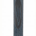 High-resolution image of a natural stone Blue Gray Mezuzah with detailed surface texture, engraved Hebrew characters, and decorative motifs, on a white studio background with soft reflection.