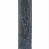 High-resolution image of a natural stone Blue Gray Mezuzah with detailed surface texture, engraved Hebrew characters, and decorative motifs, on a white studio background with soft reflection.