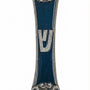 Pewter Blue Ivy Mezuzah with enamel decoration, measuring 5 3/8 inches tall and 1 1/4 inches wide, displayed on a clean white background with soft reflection.