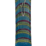 Blue Lagoon glass mezuzah with Hebrew symbols, detailed carvings, and decorative motifs on a polished white background with soft reflection.