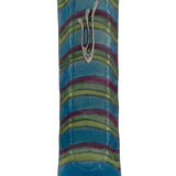 Blue Lagoon glass mezuzah with Hebrew symbols, detailed carvings, and decorative motifs on a polished white background with soft reflection.