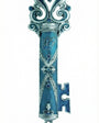 Blue pewter key-shaped mezuzah with delicate hand-painted enamel, designed for home blessing and celebration.
