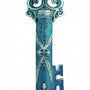 Blue pewter key-shaped mezuzah with delicate hand-painted enamel, designed for home blessing and celebration.