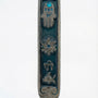 Vibrant pewter Mezuzah decorated with Middle-Eastern Jewish charms including Chai, Star of David, Fish, and Hamsa, hand-painted in enamel.