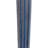 Blue and pewter mezuzah with hand-painted enamel, mounted on white studio background with soft reflection, existing in high detail.