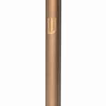 Modern Waterproof Brown Aluminum Outdoor Mezuzah, 5.5 inches tall, warm brown finish with an engraved Shin on a slim rounded face.