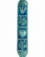 Decorative blue butterfly mezuzah made of pewter with enamel accents, featuring floral and butterfly motifs, ideal for home doorways.