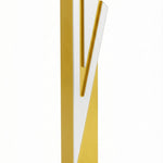 Elegant gold aluminum Mezuzah with Hebrew Shin symbol, detailed craftsmanship and sleek finish, designed for both indoor and outdoor use in home decor.