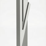 Elegant gray aluminum Mezuzah with screw cap for outdoor use, from Israel, featuring Hebrew inscriptions and decorative motifs, on a white background.