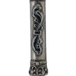 Car mezuzah made of pewter with enamel, designed for vehicle display, includes double-sided tape, with options for scroll insertion.