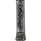 Car mezuzah made of pewter with enamel, designed for vehicle display, includes double-sided tape, with options for scroll insertion.