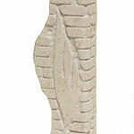 Israel Shoreline Jerusalem stone mezuzah case on a white background, showing a cream sculptural body, irregular Israel-inspired edge, block-wall relief, and carved Shin