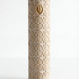 Close-up of Casablanca Mezuzah in Jerusalem stone, showcasing detailed craftsmanship and traditional Jewish religious symbol.