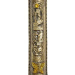 Elegant castle-shaped mezuzah with Hebrew G-d's name and a hovering yellow butterfly, set against a pure white studio background with soft reflection.