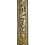 Elegant castle-shaped mezuzah with Hebrew G-d's name and a hovering yellow butterfly, set against a pure white studio background with soft reflection.
