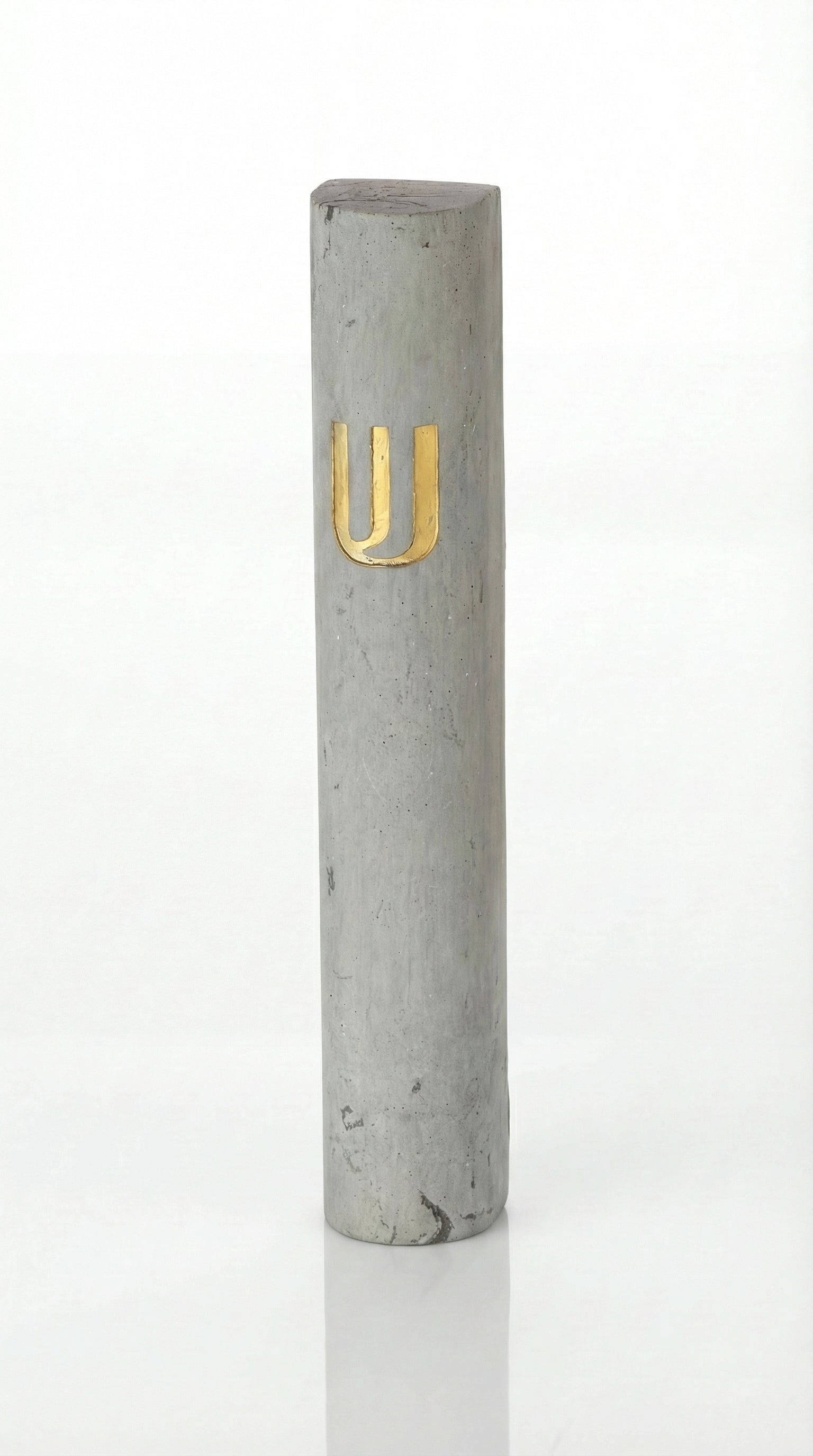 High-quality cement Mezuzah with Shin symbol in gold finish, 6 inches tall, designed for home doorways with precise details and elegant style.