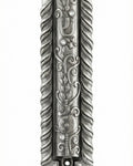 Extra large City Gates Mezuzah made of pewter, 7.5 inches tall, 2 inches wide, with detailed Hebrew engravings, suitable for home doors.