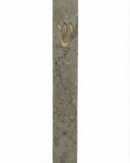 Classic gray Jerusalem stone mezuzah case with a gold Hebrew letter Shin.