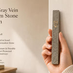 Classic Gray Vein Jerusalem Stone mezuzah case made in Israel, shown with natural gray stone texture and kosher scroll fit