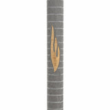 Yerushalayim extra large gray Jerusalem stone mezuzah, 9 inches, plain face with gold band, shown on white.