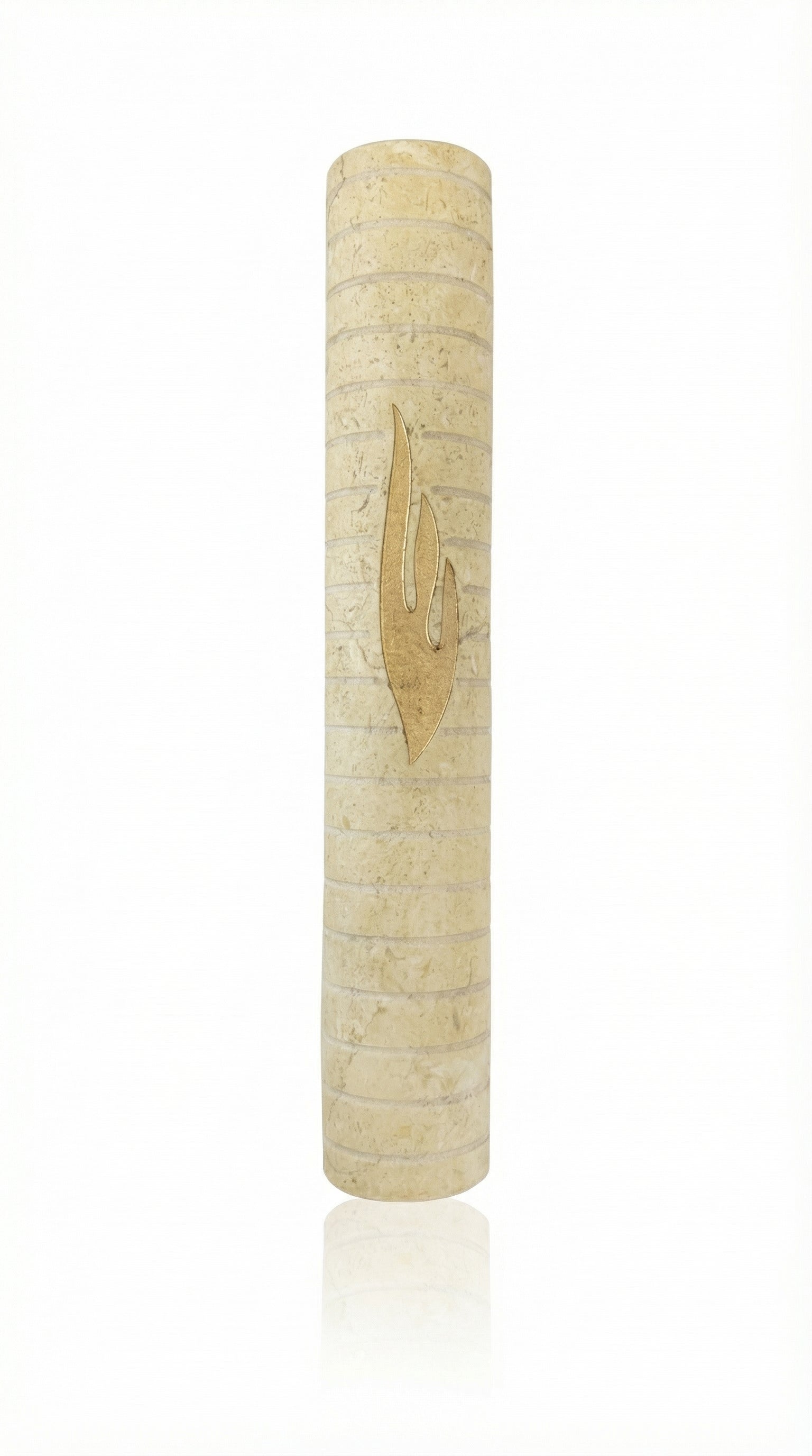 Large Jerusalem stone mezuzah with timeless design, handcrafted in Israel, in natural stone colors with surface variations and detailed engravings.