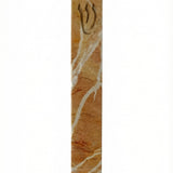 High-resolution image of a classic Jerusalem stone mezuzah with detailed engravings and symbols, set against a bright white studio background with a subtle reflection.