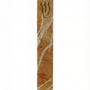 High-resolution image of a classic Jerusalem stone mezuzah with detailed engravings and symbols, set against a bright white studio background with a subtle reflection.