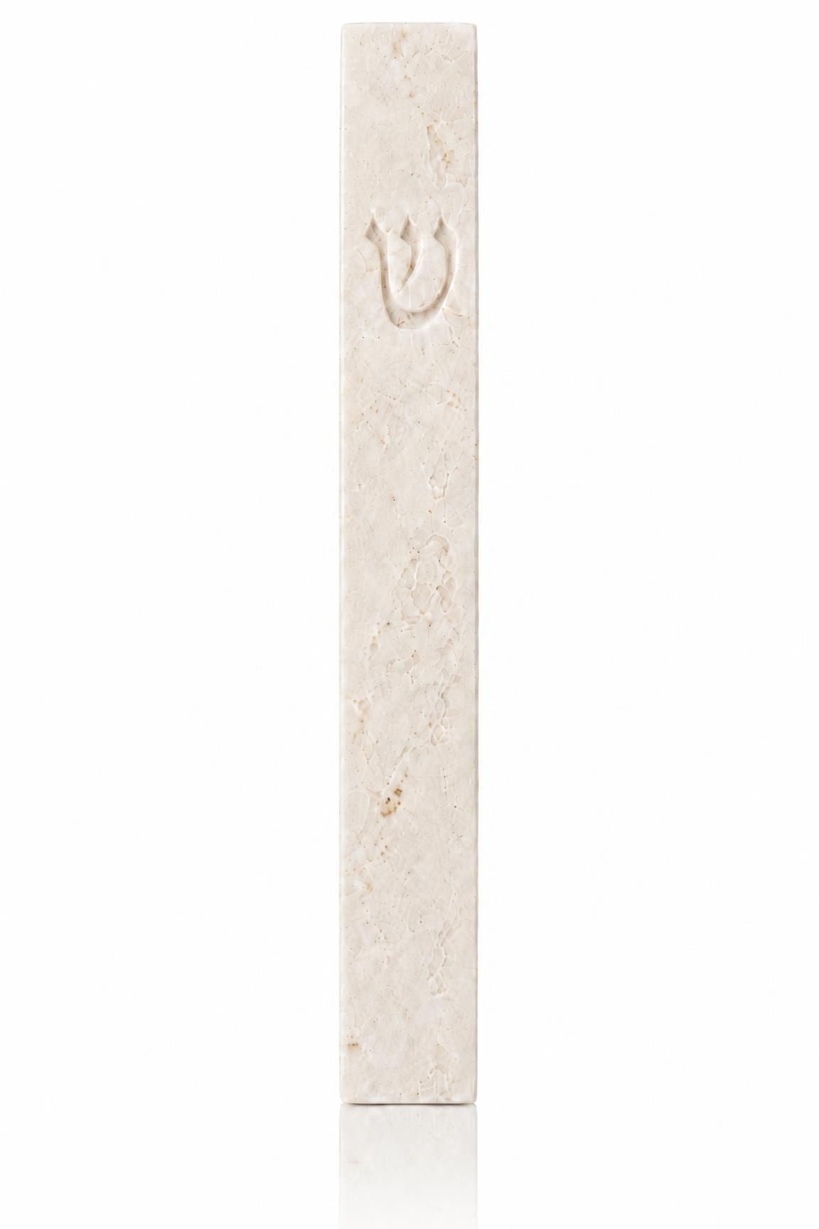 Classic White Jerusalem Stone mezuzah case made in Israel, featuring soft cream-white stone with natural beige variation