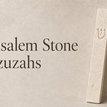 Jerusalem stone mezuzah case with white-tone Shin highlighting its natural texture and subtle ivory hues